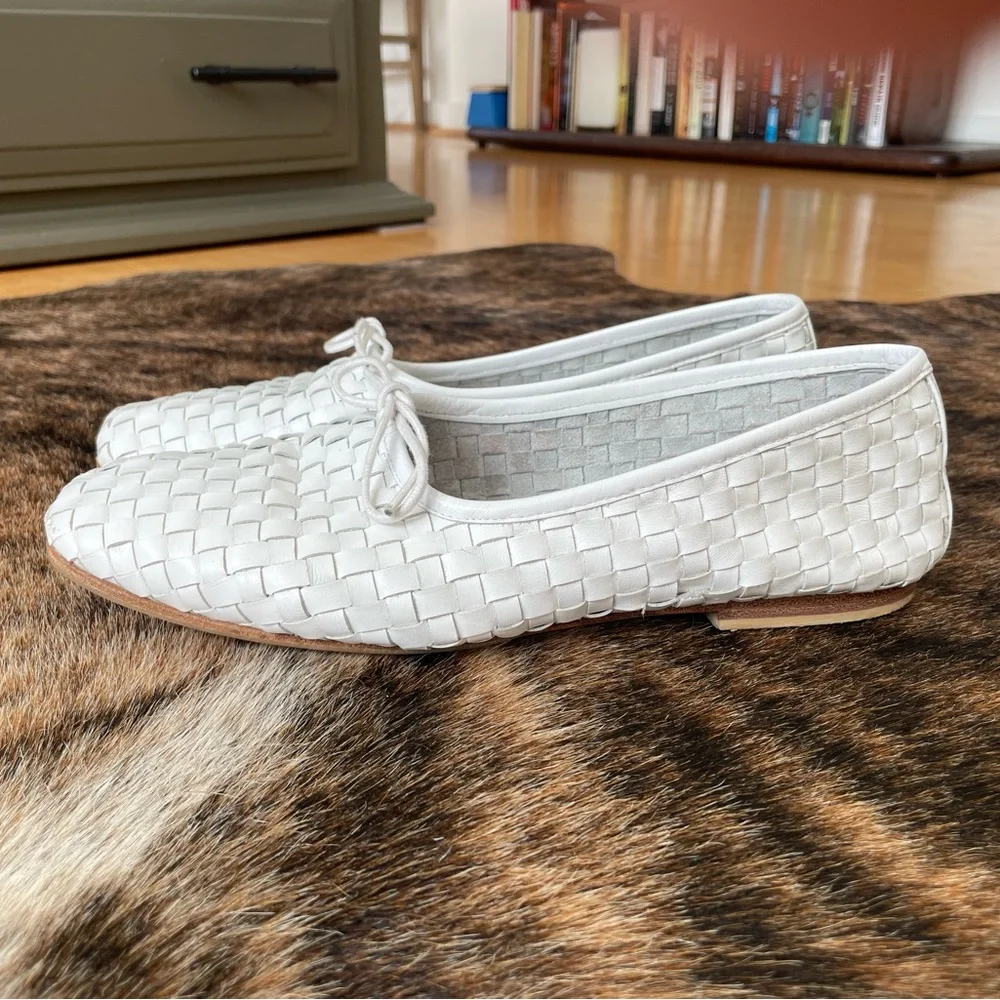Freda Salvador White Woven Leather Ballet Flats - Picture 3 of 4